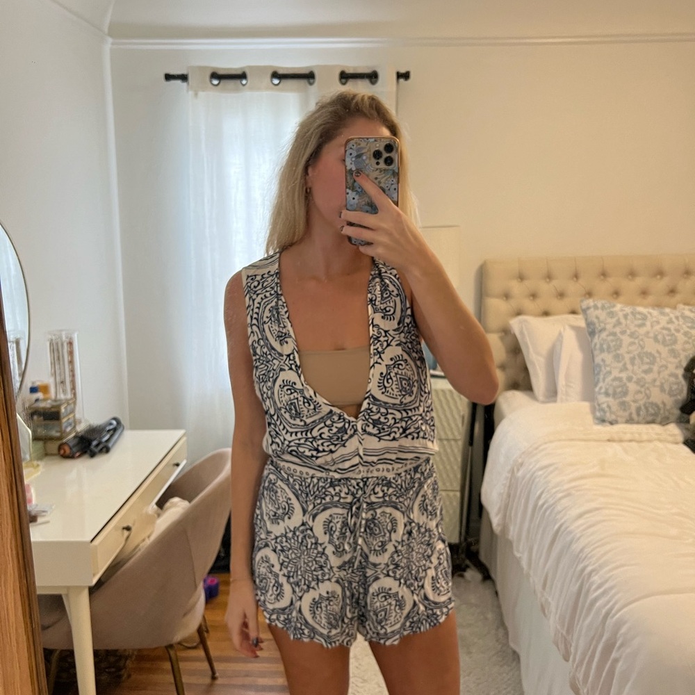 Planet Blue Blue and White Romper